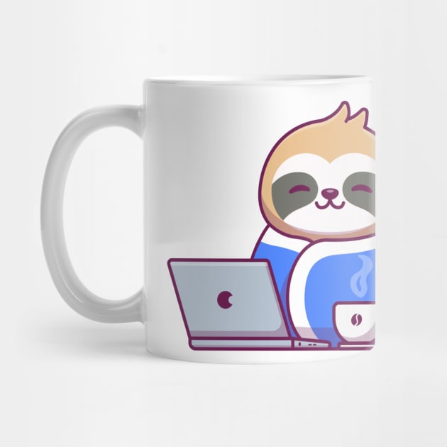Cute Sloth Wearing Blanket With Laptop And Coffee by Catalyst Labs